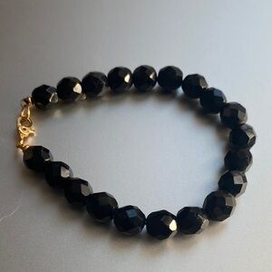 Monet Black crystals Faceted Bead stamped vintage Bracelet